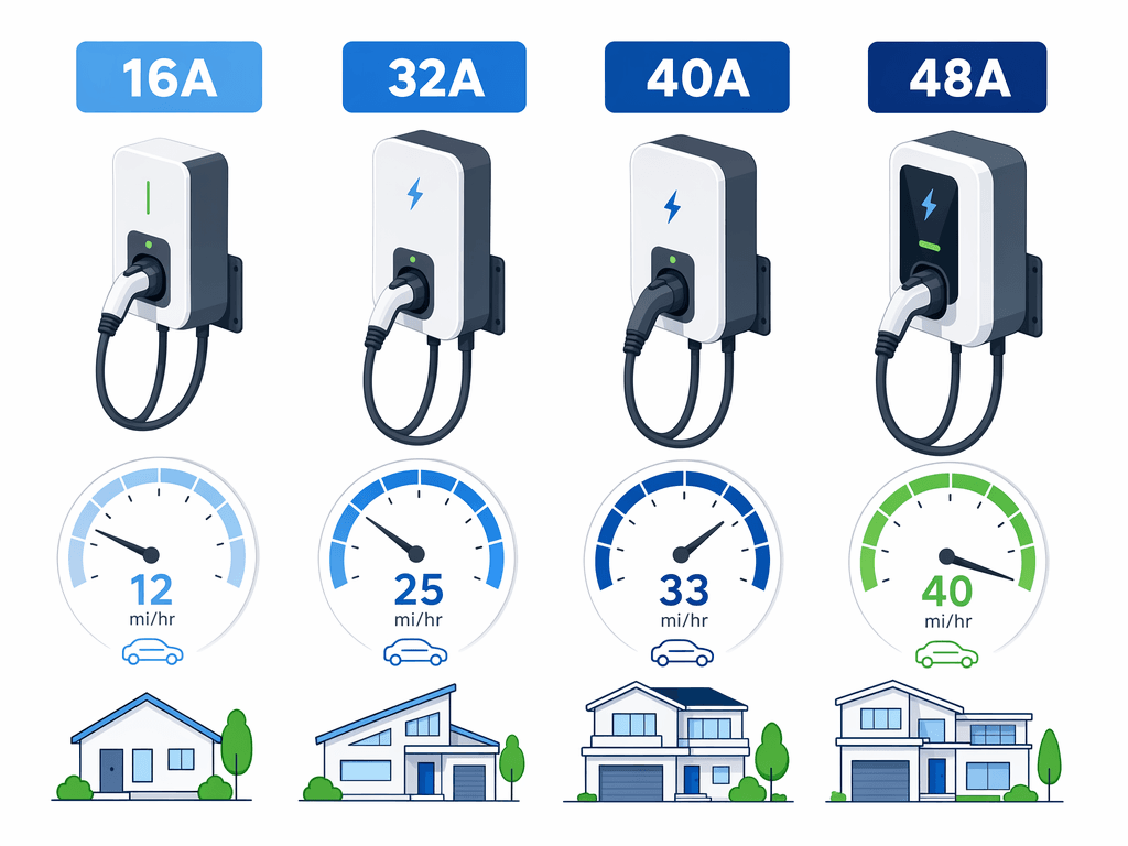 Amps comparison infographic for Level 2 EV chargers
